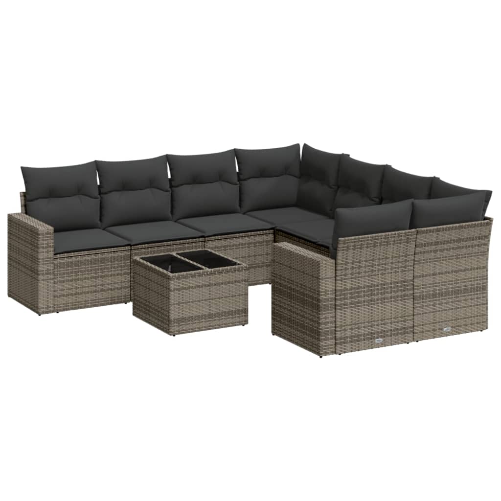 9-delige Loungeset met kussens poly rattan grijs is nu te koop bij PeponiXL, paradijselijk wonen!