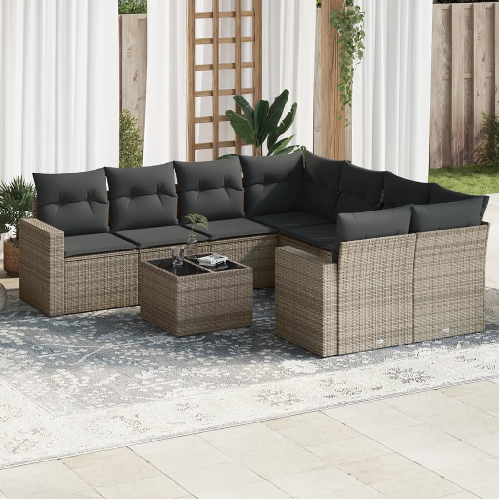 9-delige Loungeset met kussens poly rattan grijs is nu te koop bij PeponiXL, paradijselijk wonen!
