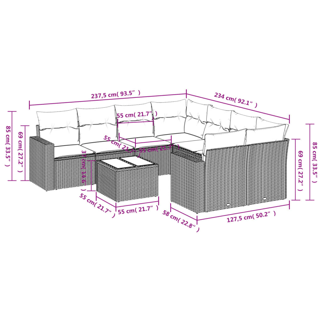 9-delige Loungeset met kussens poly rattan lichtgrijs is nu te koop bij PeponiXL, paradijselijk wonen!