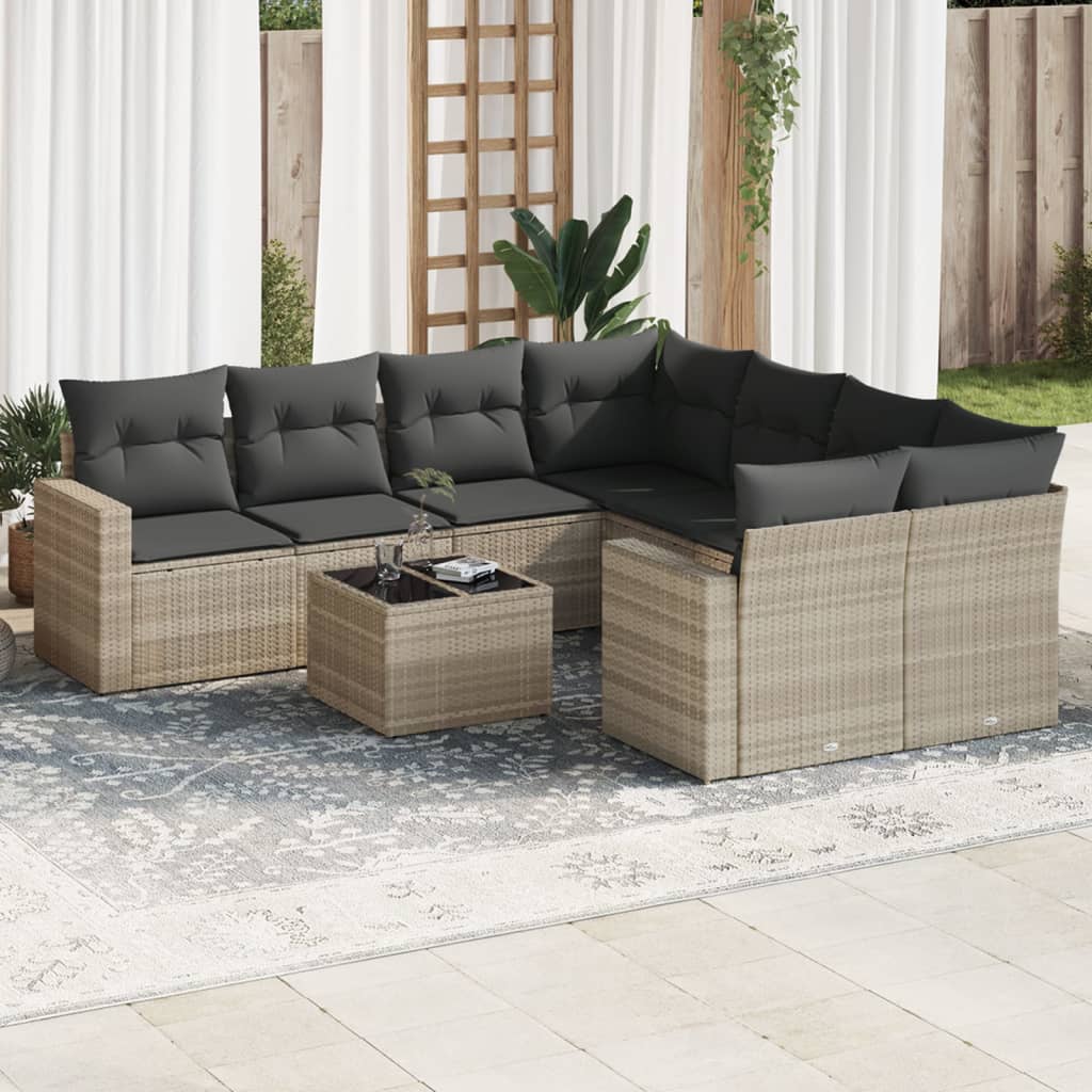 9-delige Loungeset met kussens poly rattan lichtgrijs is nu te koop bij PeponiXL, paradijselijk wonen!