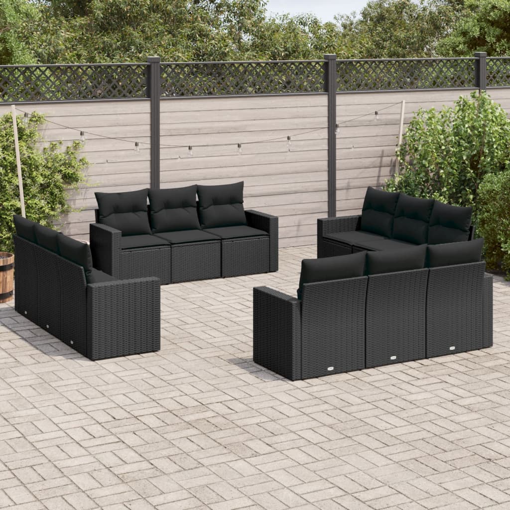 12-delige Loungeset met kussens poly rattan zwart is nu te koop bij PeponiXL, paradijselijk wonen!