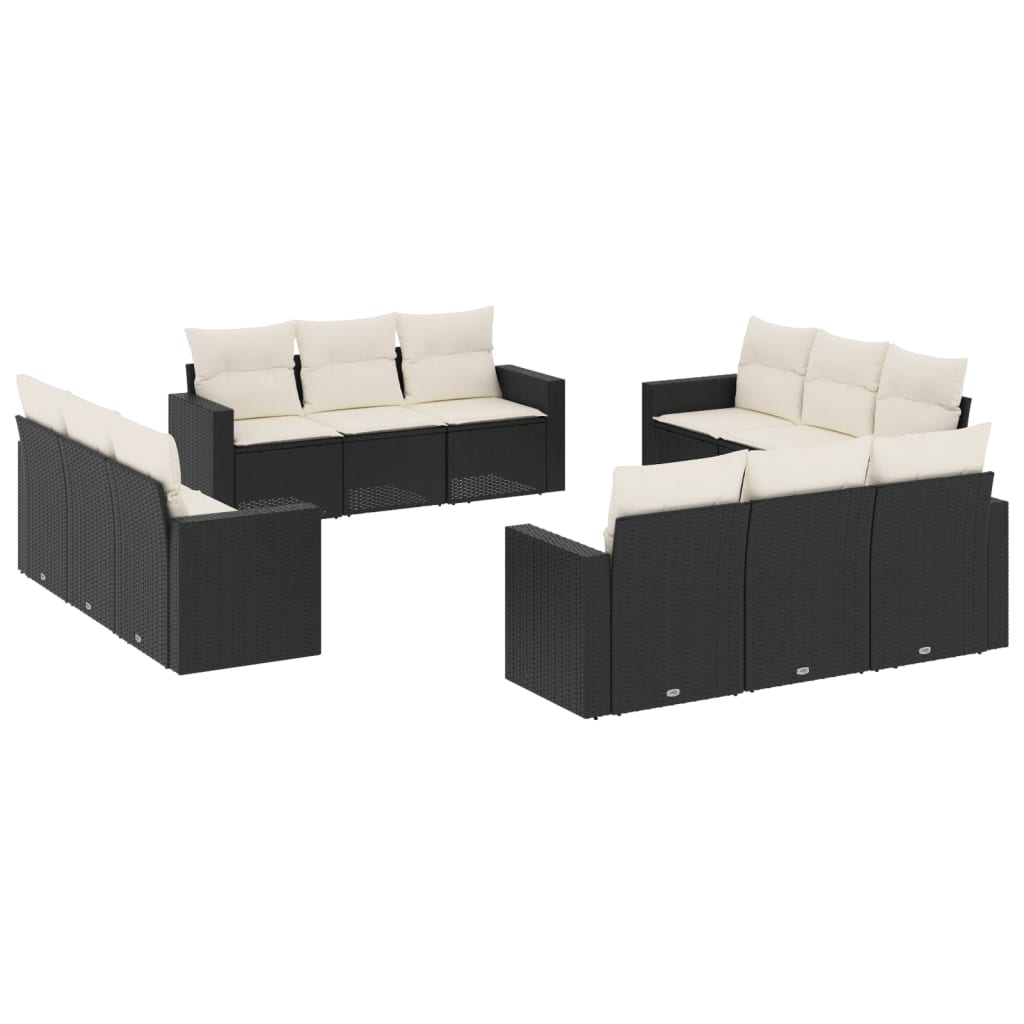 12-delige Loungeset met kussens poly rattan zwart is nu te koop bij PeponiXL, paradijselijk wonen!