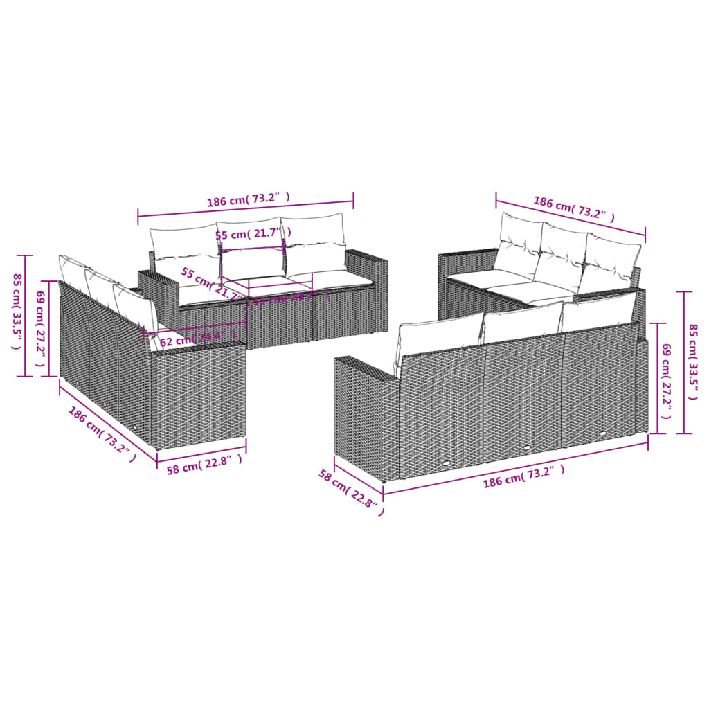 12-delige Loungeset met kussens poly rattan zwart is nu te koop bij PeponiXL, paradijselijk wonen!