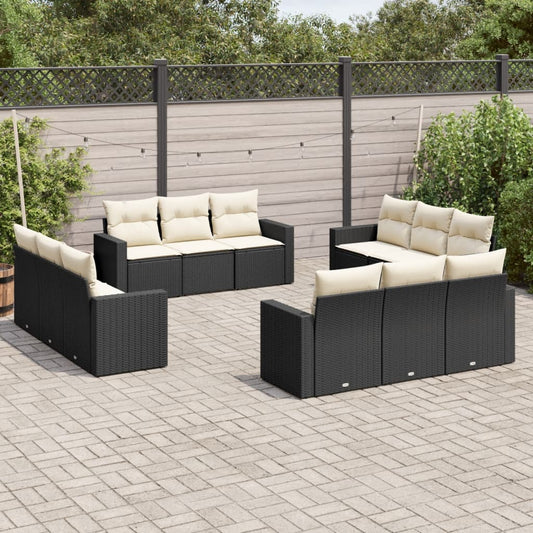 12-delige Loungeset met kussens poly rattan zwart is nu te koop bij PeponiXL, paradijselijk wonen!