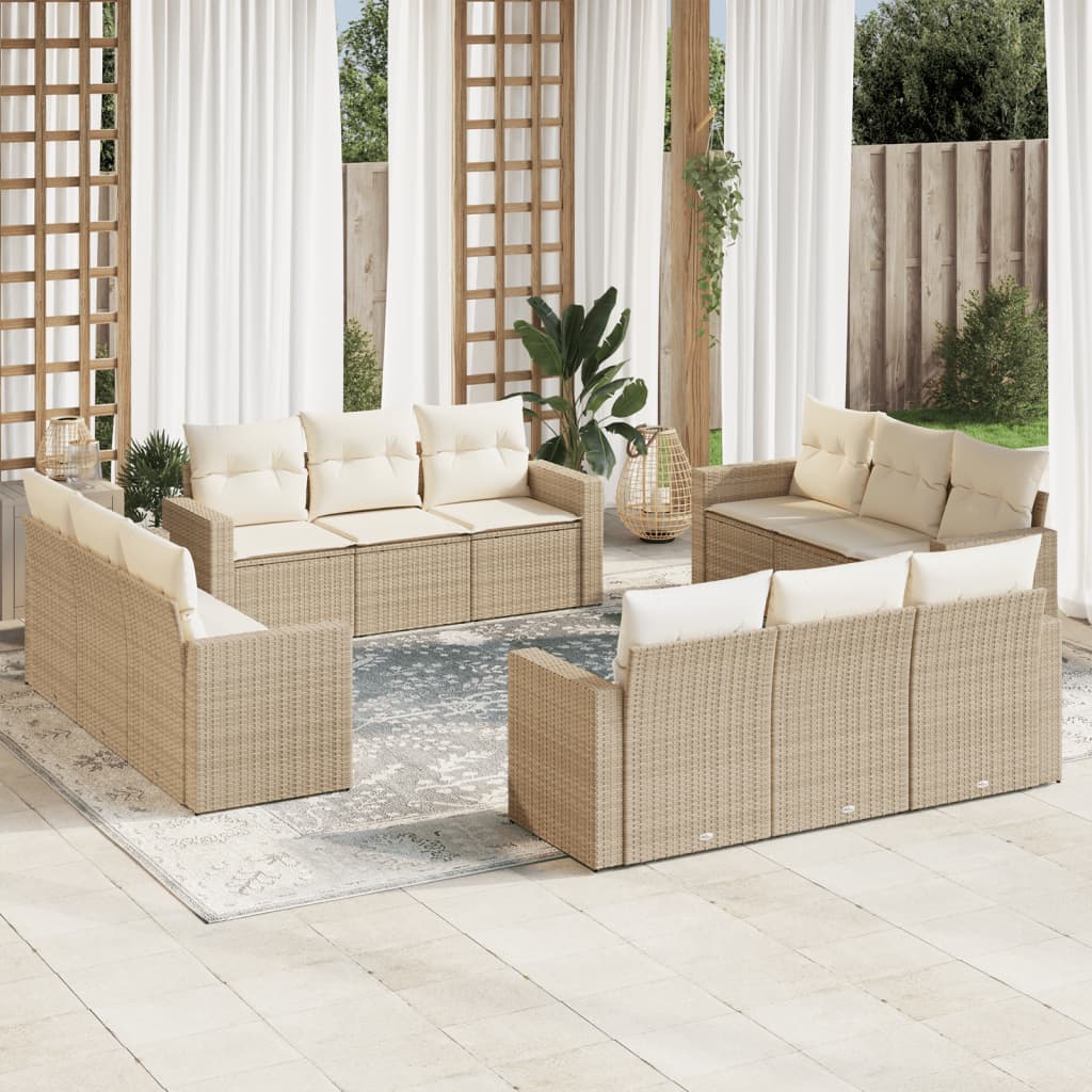 12-delige Loungeset met kussens poly rattan beige is nu te koop bij PeponiXL, paradijselijk wonen!