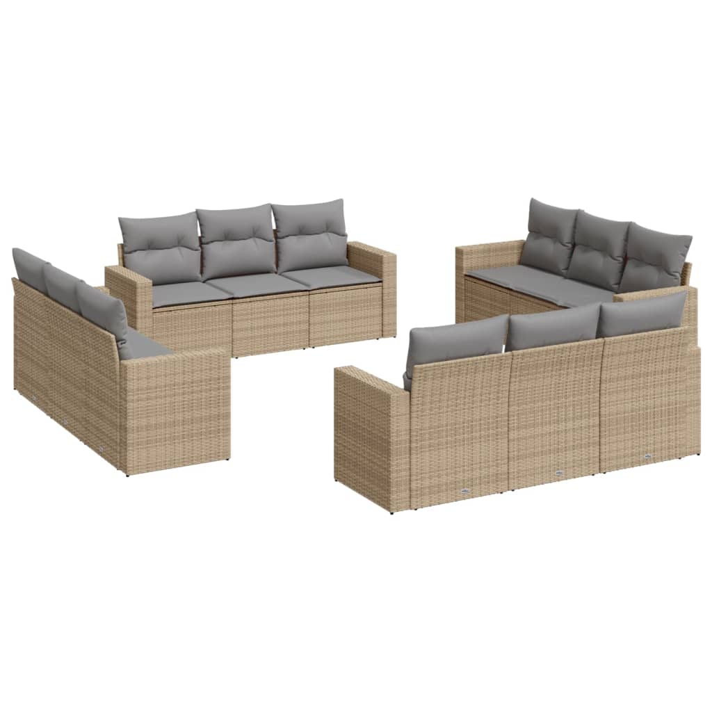 12-delige Loungeset met kussens poly rattan beige is nu te koop bij PeponiXL, paradijselijk wonen!