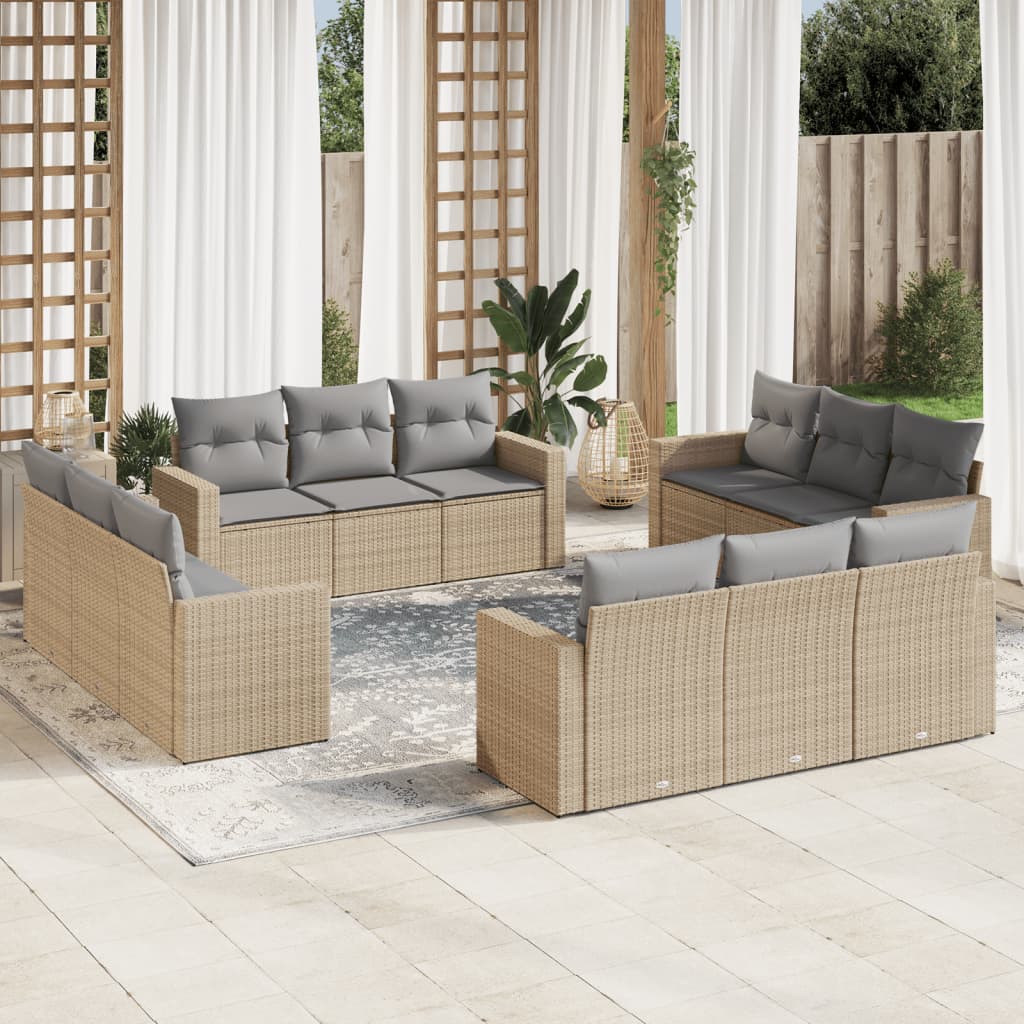 12-delige Loungeset met kussens poly rattan beige is nu te koop bij PeponiXL, paradijselijk wonen!