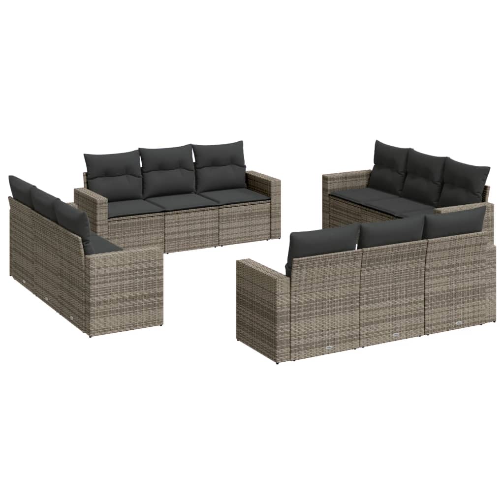 12-delige Loungeset met kussens poly rattan grijs is nu te koop bij PeponiXL, paradijselijk wonen!