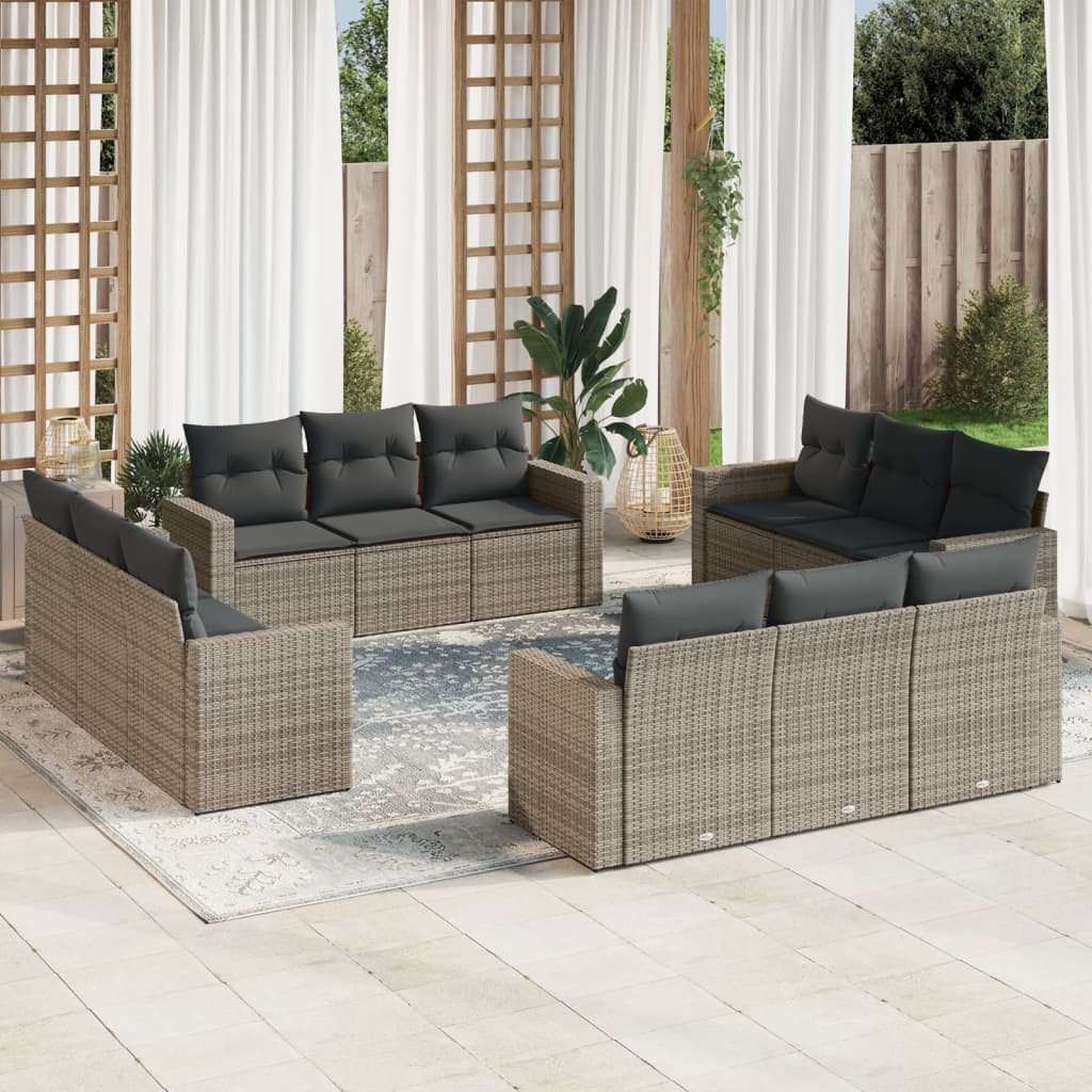 12-delige Loungeset met kussens poly rattan grijs is nu te koop bij PeponiXL, paradijselijk wonen!