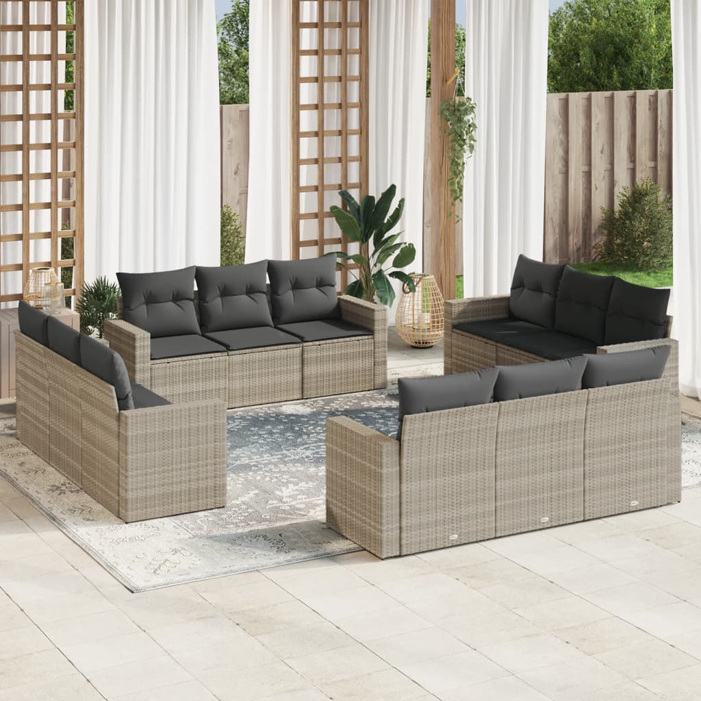 12-delige Loungeset met kussens poly rattan lichtgrijs is nu te koop bij PeponiXL, paradijselijk wonen!