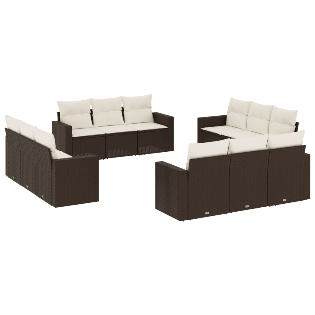 12-delige Loungeset met kussens poly rattan bruin is nu te koop bij PeponiXL, paradijselijk wonen!