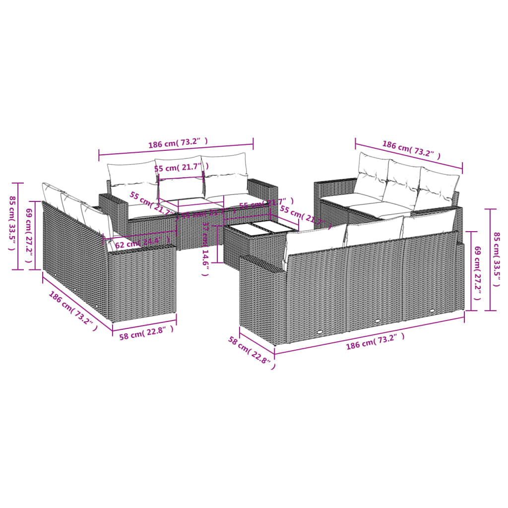 13-delige Loungeset met kussens poly rattan zwart is nu te koop bij PeponiXL, paradijselijk wonen!