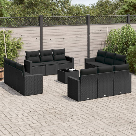 13-delige Loungeset met kussens poly rattan zwart is nu te koop bij PeponiXL, paradijselijk wonen!