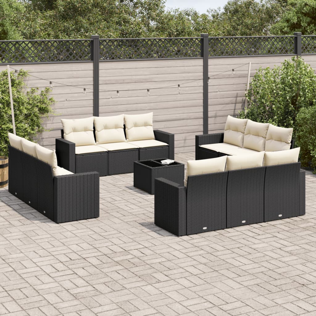 13-delige Loungeset met kussens poly rattan zwart is nu te koop bij PeponiXL, paradijselijk wonen!