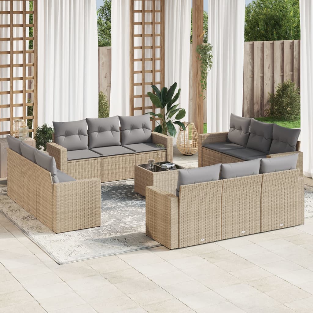 13-delige Loungeset met kussens poly rattan beige is nu te koop bij PeponiXL, paradijselijk wonen!