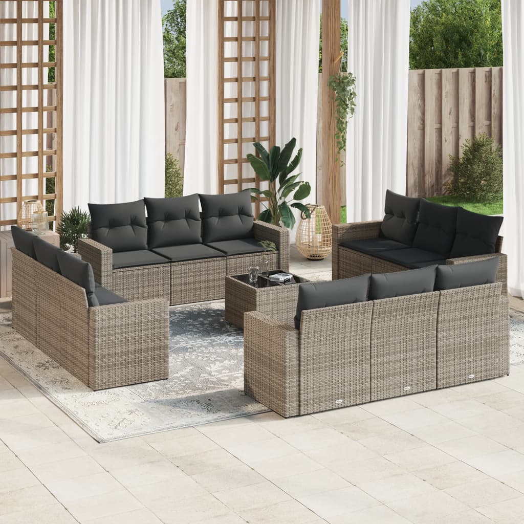 13-delige Loungeset met kussens poly rattan grijs is nu te koop bij PeponiXL, paradijselijk wonen!