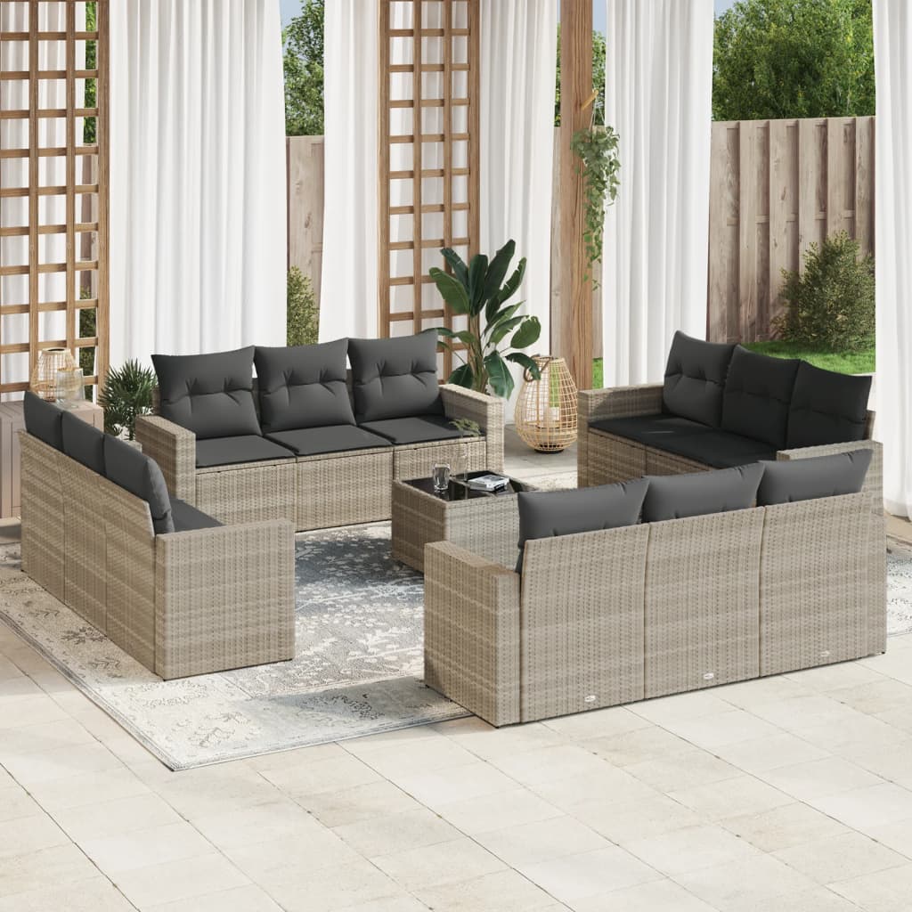 13-delige Loungeset met kussens poly rattan lichtgrijs is nu te koop bij PeponiXL, paradijselijk wonen!