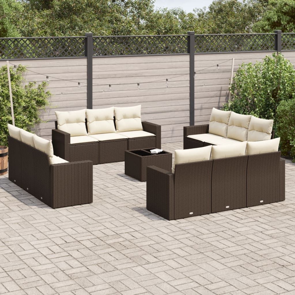 13-delige Loungeset met kussens poly rattan bruin is nu te koop bij PeponiXL, paradijselijk wonen!
