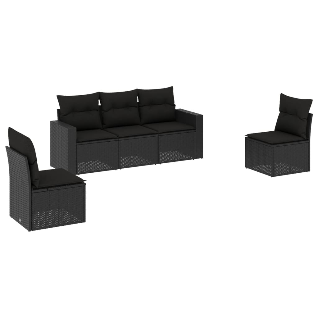 5-delige Loungeset met kussens poly rattan zwart is nu te koop bij PeponiXL, paradijselijk wonen!