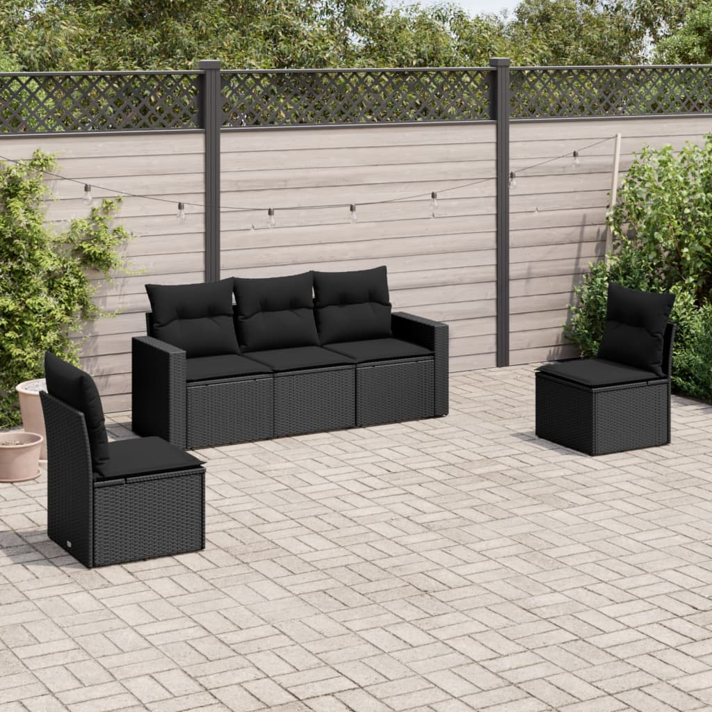 5-delige Loungeset met kussens poly rattan zwart is nu te koop bij PeponiXL, paradijselijk wonen!