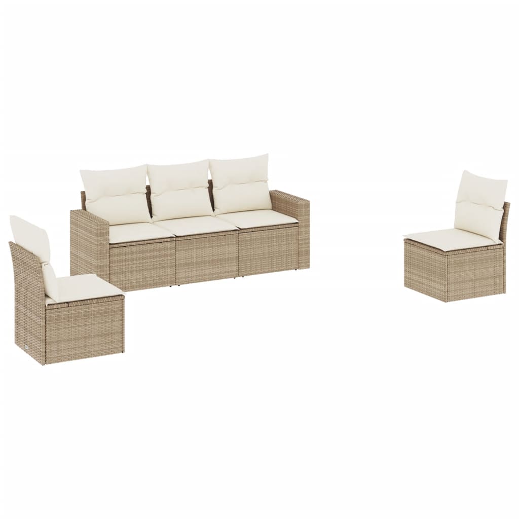 5-delige Loungeset met kussens poly rattan beige is nu te koop bij PeponiXL, paradijselijk wonen!