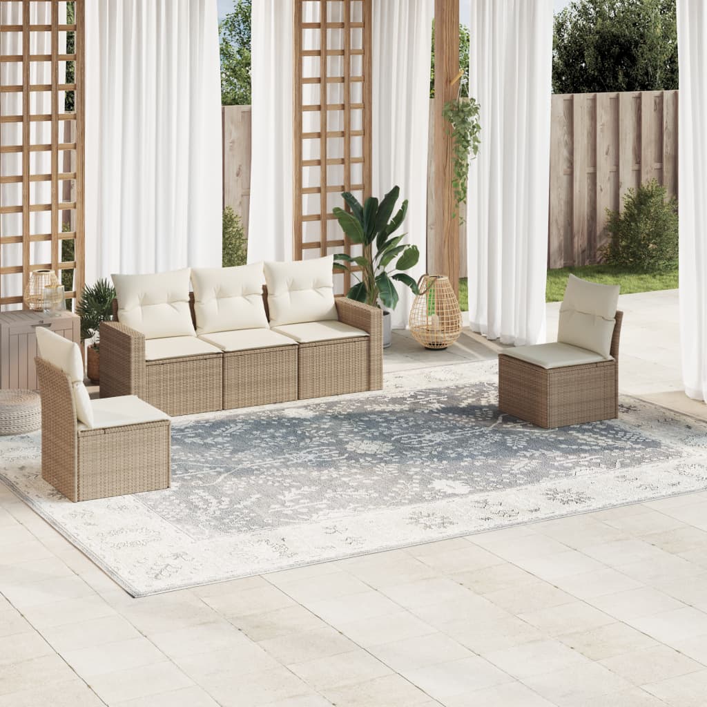 5-delige Loungeset met kussens poly rattan beige is nu te koop bij PeponiXL, paradijselijk wonen!