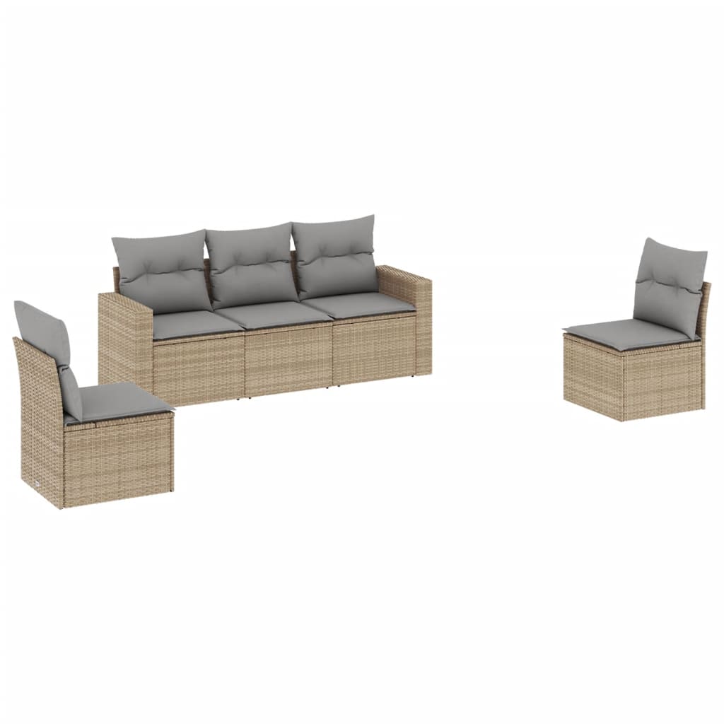 5-delige Loungeset met kussens poly rattan beige is nu te koop bij PeponiXL, paradijselijk wonen!