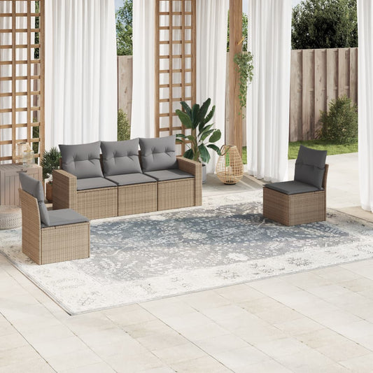 5-delige Loungeset met kussens poly rattan beige is nu te koop bij PeponiXL, paradijselijk wonen!