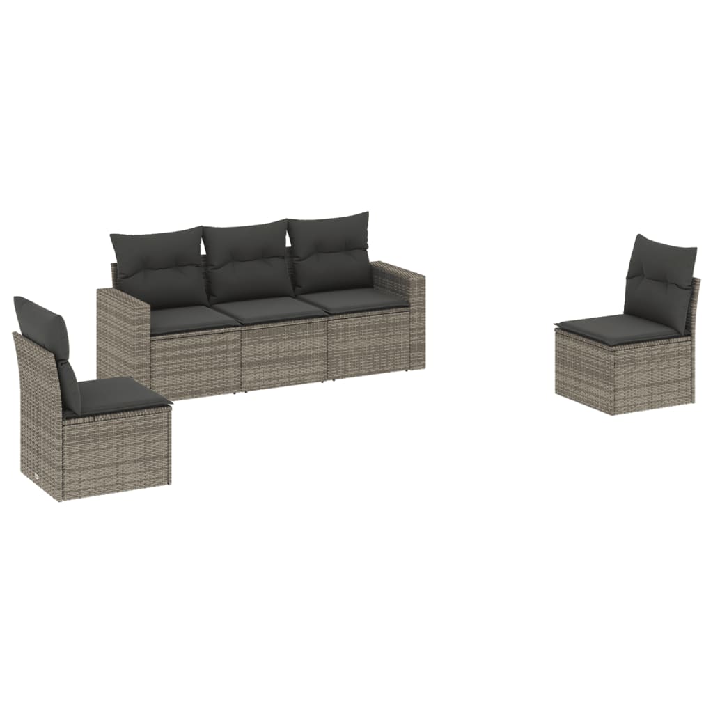 5-delige Loungeset met kussens poly rattan grijs is nu te koop bij PeponiXL, paradijselijk wonen!