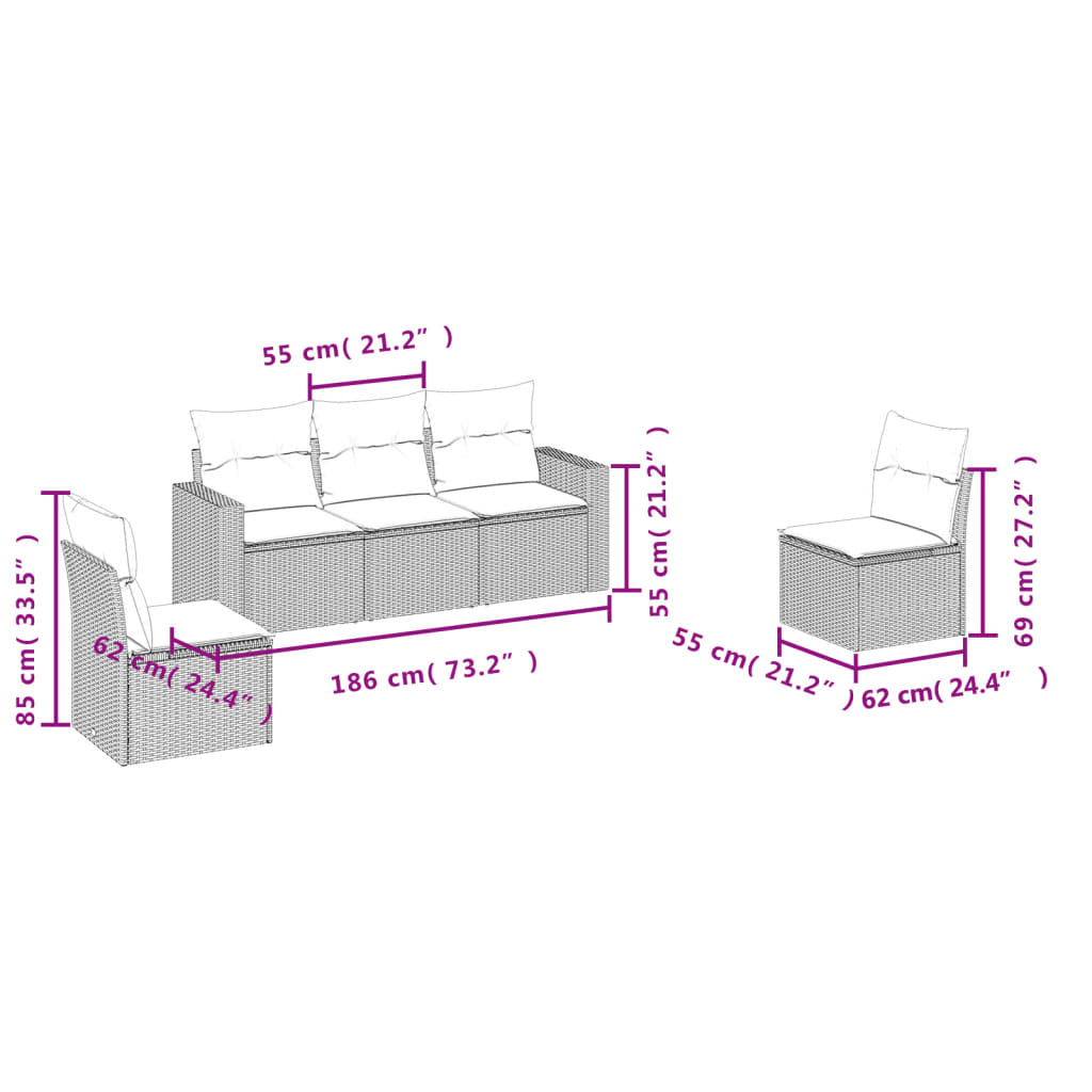 5-delige Loungeset met kussens poly rattan grijs is nu te koop bij PeponiXL, paradijselijk wonen!