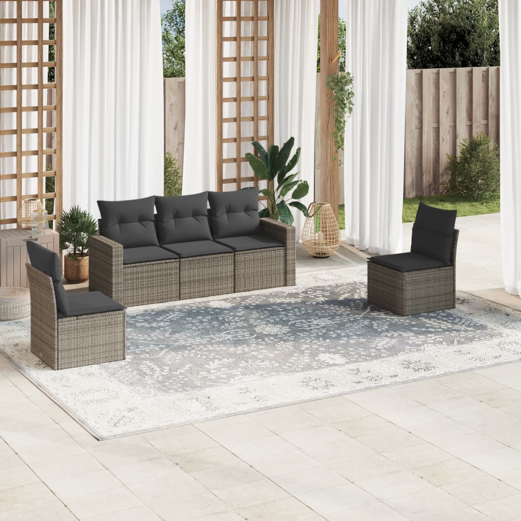 5-delige Loungeset met kussens poly rattan grijs is nu te koop bij PeponiXL, paradijselijk wonen!