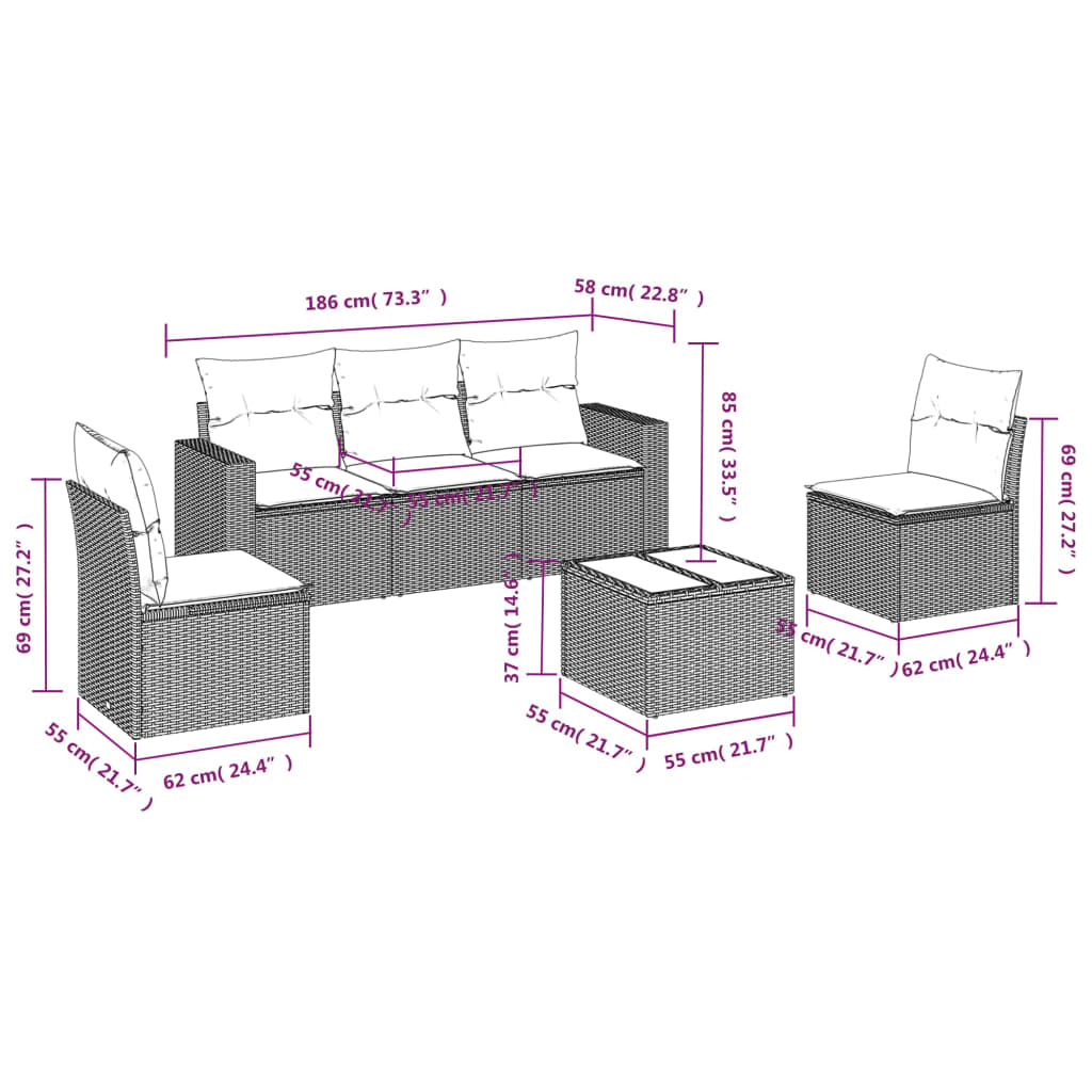 6-delige Loungeset met kussens poly rattan zwart is nu te koop bij PeponiXL, paradijselijk wonen!