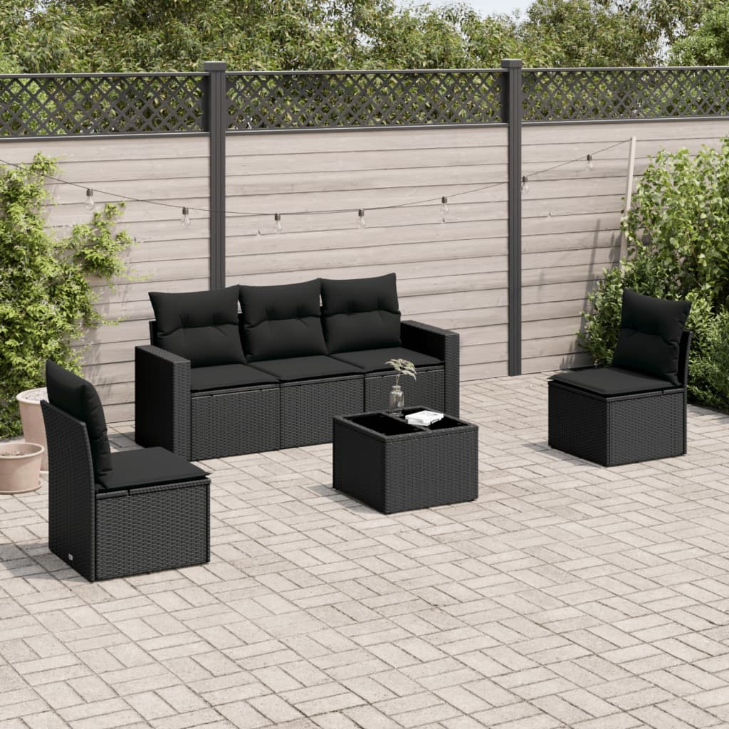6-delige Loungeset met kussens poly rattan zwart is nu te koop bij PeponiXL, paradijselijk wonen!