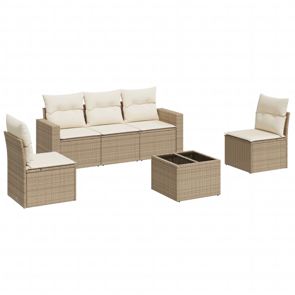 6-delige Loungeset met kussens poly rattan beige is nu te koop bij PeponiXL, paradijselijk wonen!