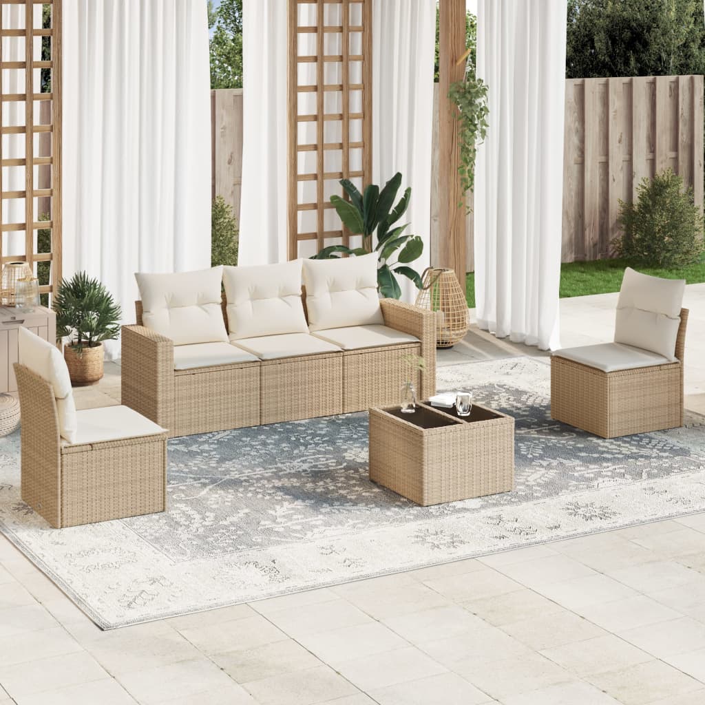 6-delige Loungeset met kussens poly rattan beige is nu te koop bij PeponiXL, paradijselijk wonen!