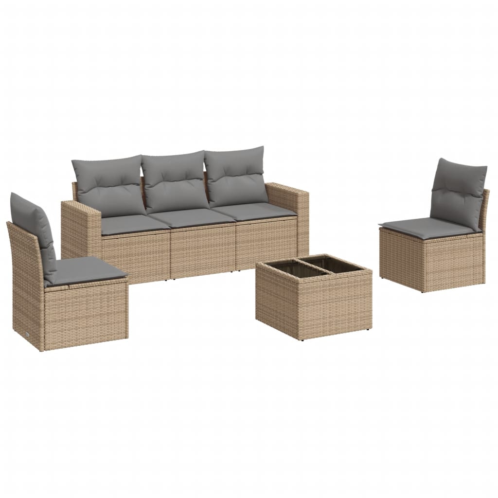 6-delige Loungeset met kussens poly rattan beige is nu te koop bij PeponiXL, paradijselijk wonen!