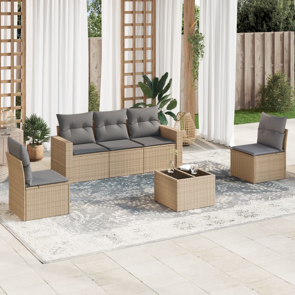 6-delige Loungeset met kussens poly rattan beige is nu te koop bij PeponiXL, paradijselijk wonen!