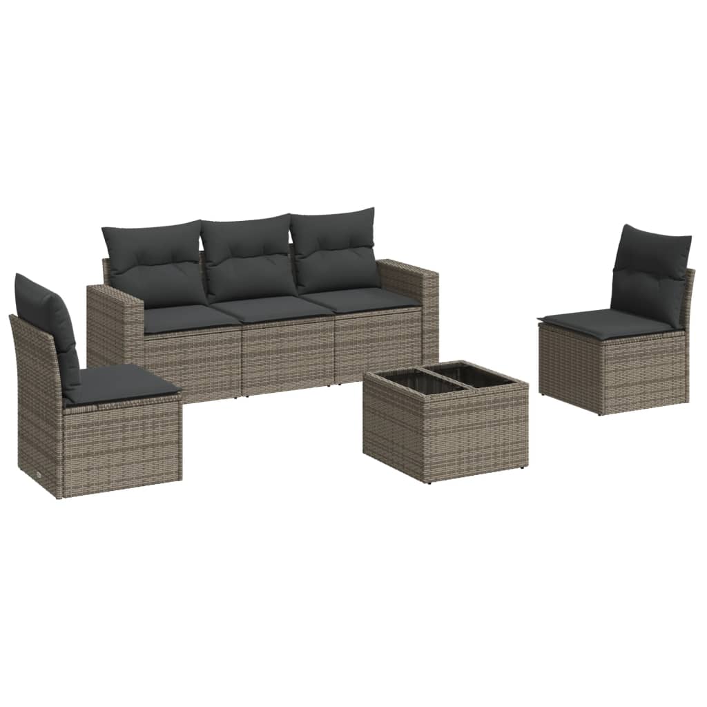 6-delige Loungeset met kussens poly rattan grijs is nu te koop bij PeponiXL, paradijselijk wonen!