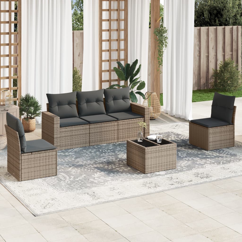 6-delige Loungeset met kussens poly rattan grijs is nu te koop bij PeponiXL, paradijselijk wonen!