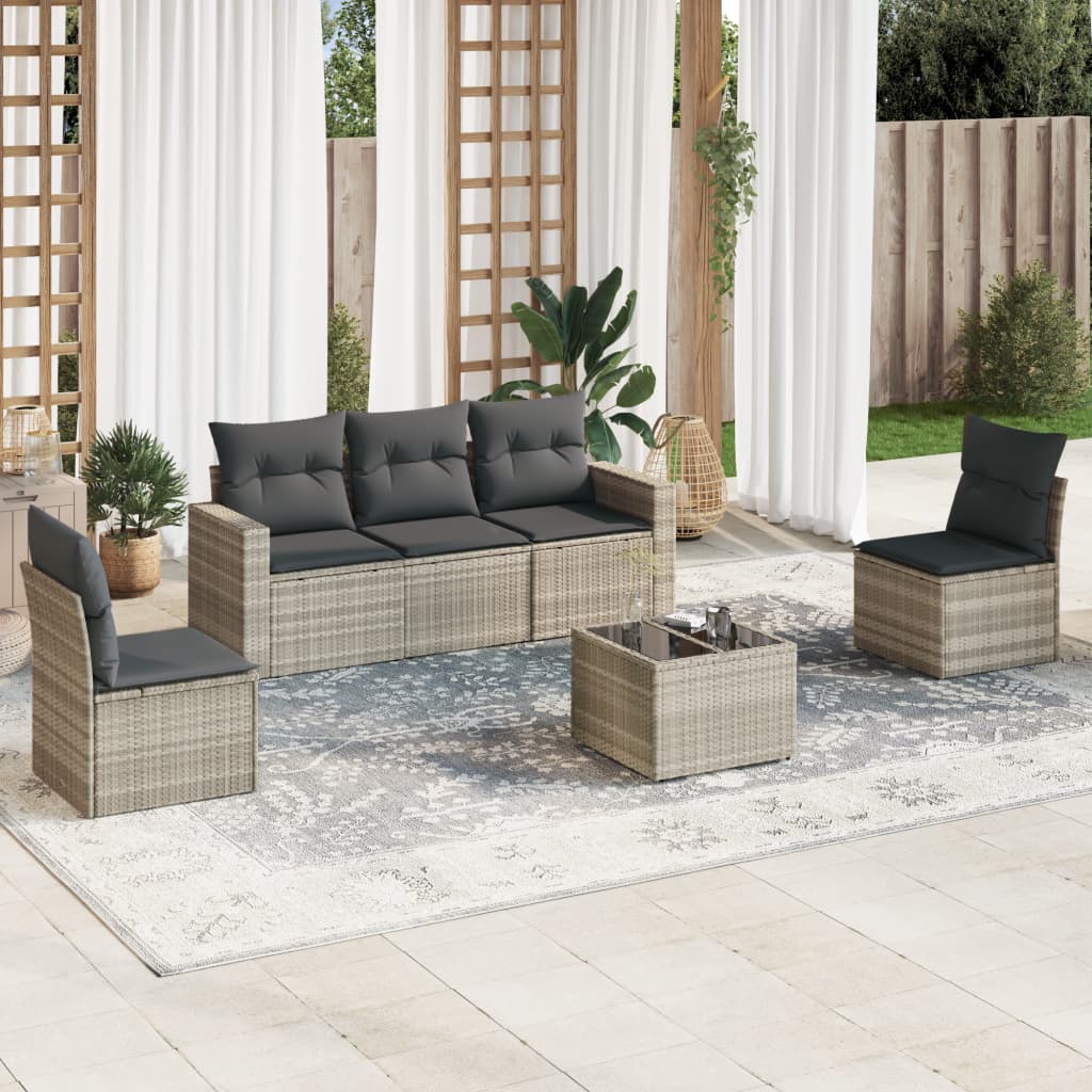6-delige Loungeset met kussens poly rattan lichtgrijs is nu te koop bij PeponiXL, paradijselijk wonen!