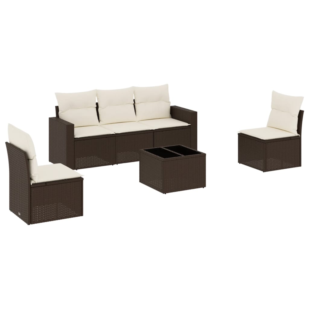 6-delige Loungeset met kussens poly rattan bruin is nu te koop bij PeponiXL, paradijselijk wonen!