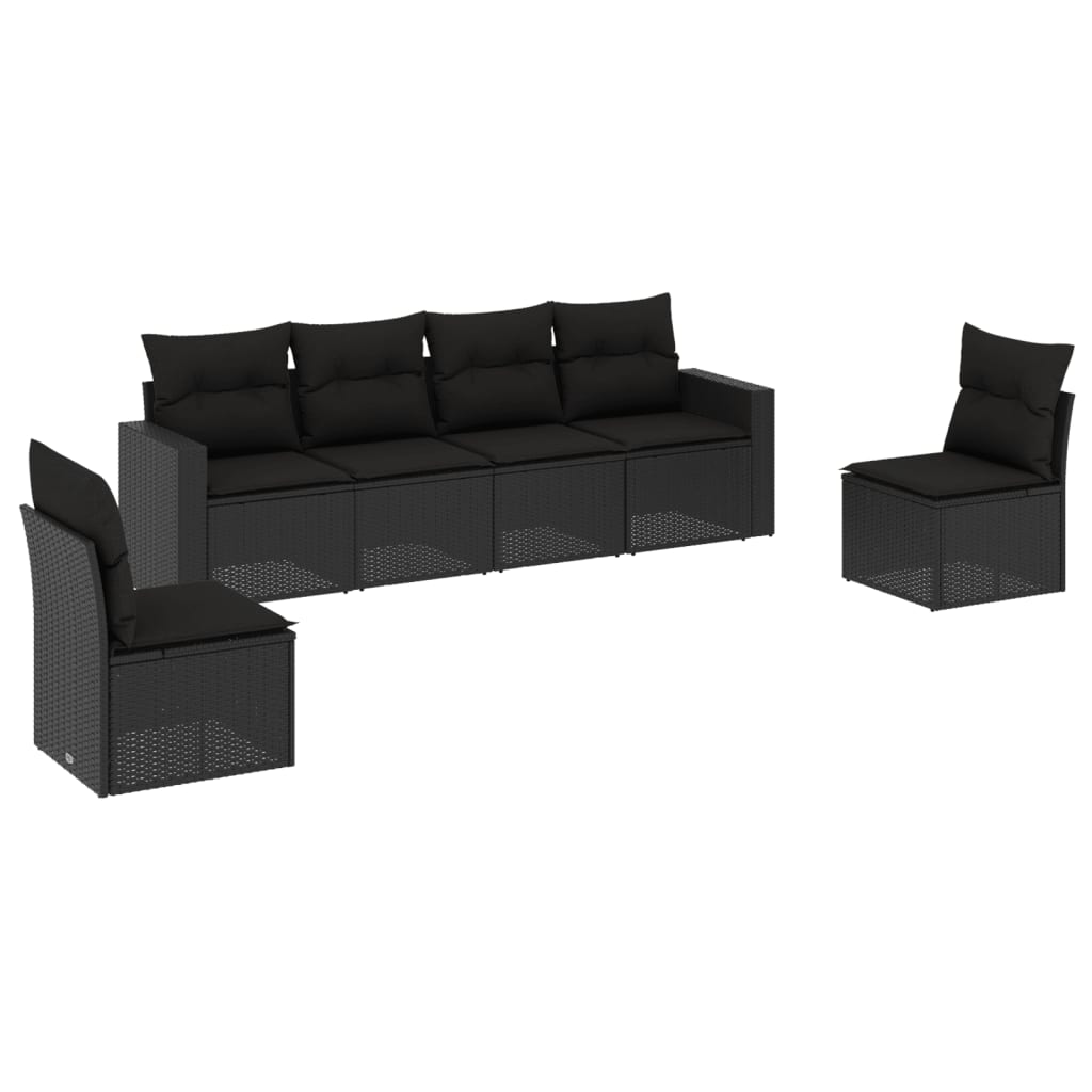 6-delige Loungeset met kussens poly rattan zwart is nu te koop bij PeponiXL, paradijselijk wonen!