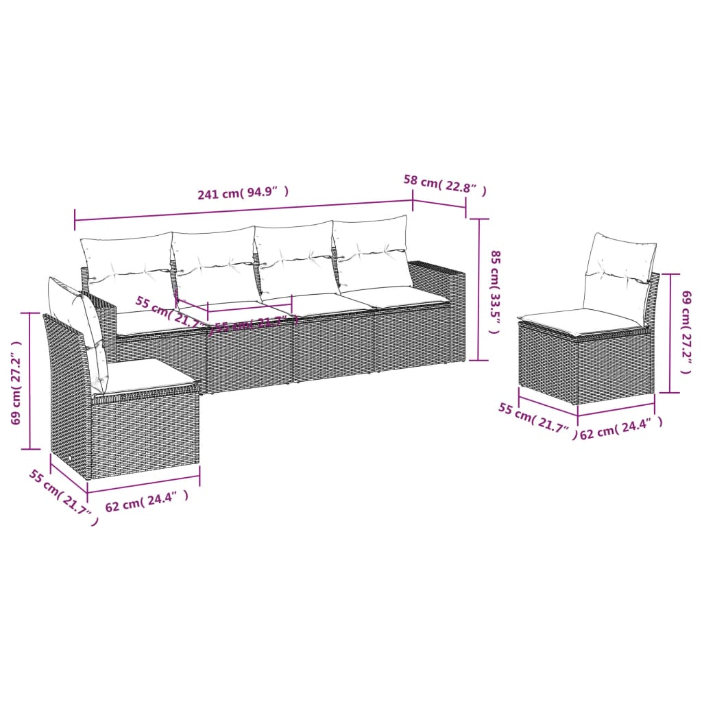 6-delige Loungeset met kussens poly rattan zwart is nu te koop bij PeponiXL, paradijselijk wonen!