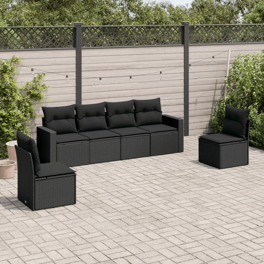 6-delige Loungeset met kussens poly rattan zwart is nu te koop bij PeponiXL, paradijselijk wonen!