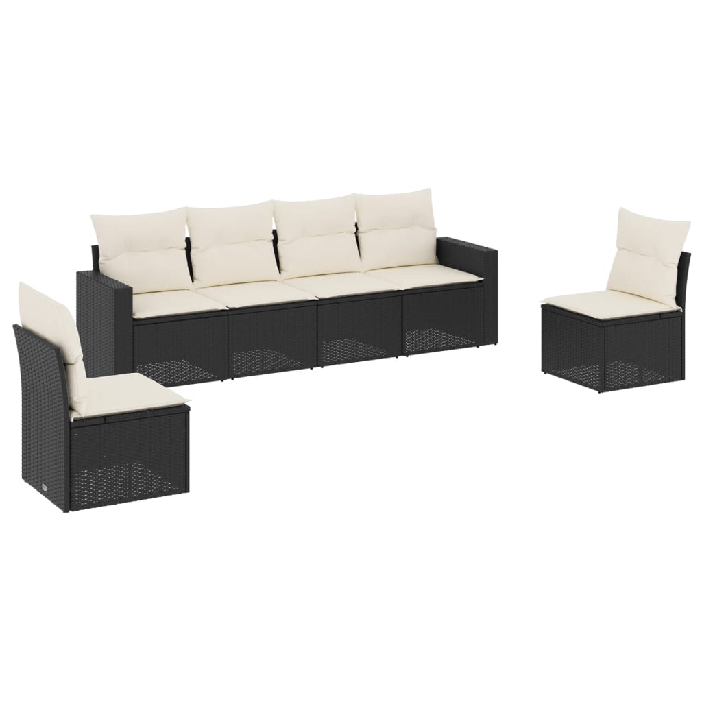 6-delige Loungeset met kussens poly rattan zwart is nu te koop bij PeponiXL, paradijselijk wonen!