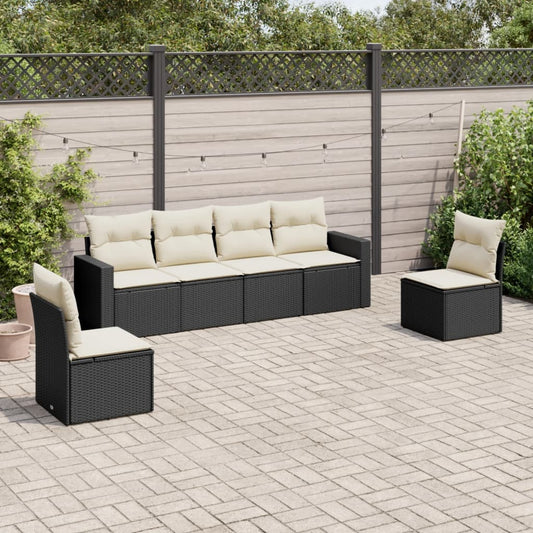 6-delige Loungeset met kussens poly rattan zwart is nu te koop bij PeponiXL, paradijselijk wonen!