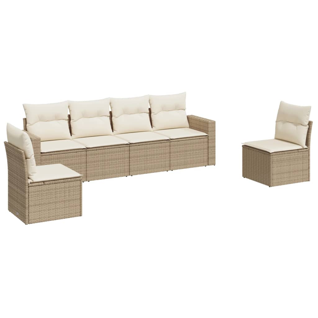 6-delige Loungeset met kussens poly rattan beige is nu te koop bij PeponiXL, paradijselijk wonen!
