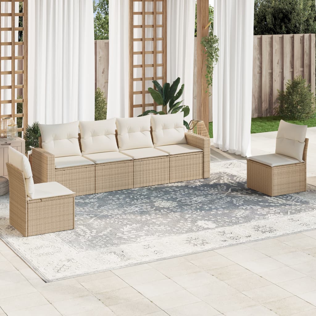 6-delige Loungeset met kussens poly rattan beige is nu te koop bij PeponiXL, paradijselijk wonen!