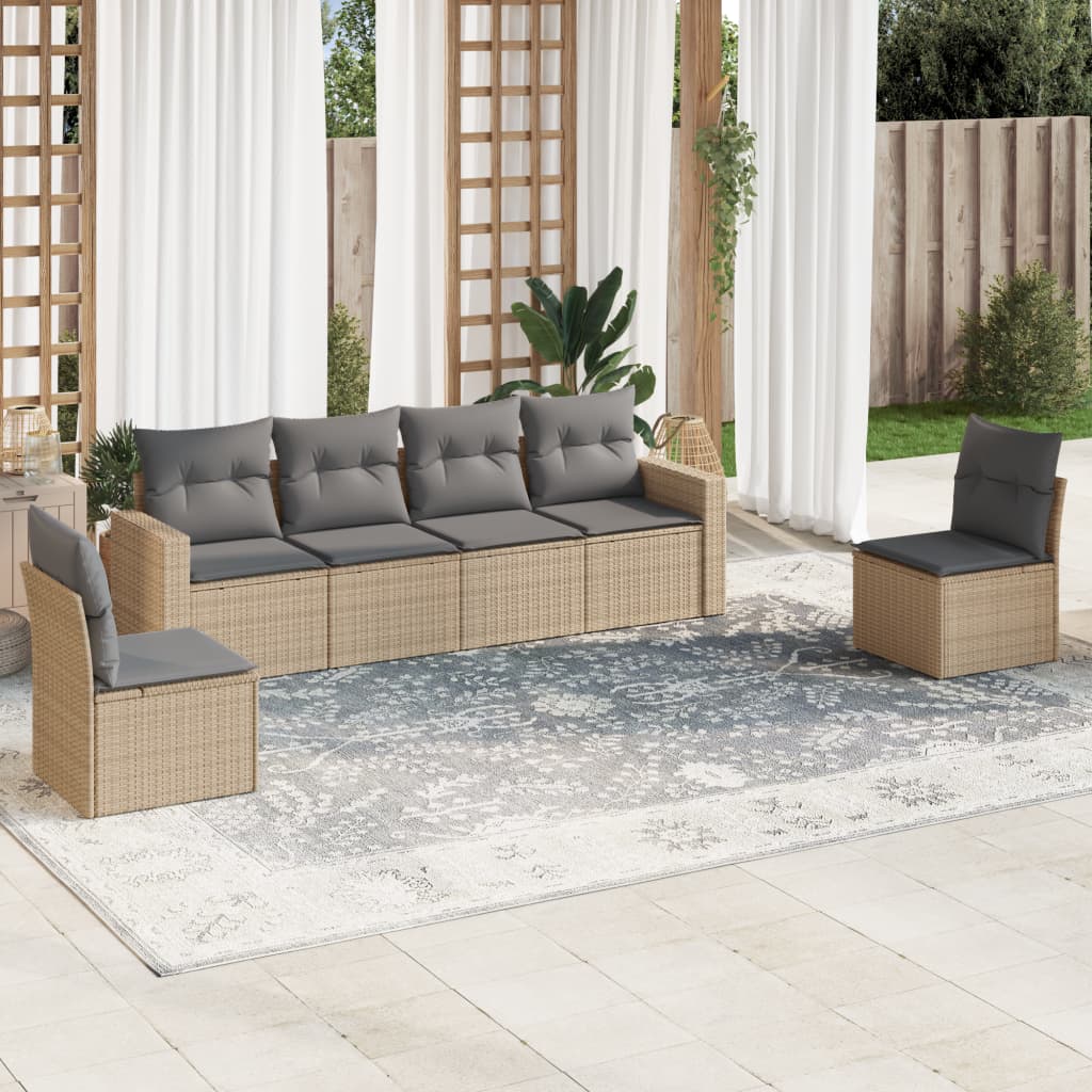 6-delige Loungeset met kussens poly rattan beige is nu te koop bij PeponiXL, paradijselijk wonen!