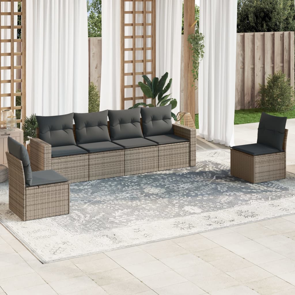 6-delige Loungeset met kussens poly rattan grijs is nu te koop bij PeponiXL, paradijselijk wonen!